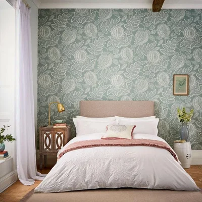 The Rug Seller Cantaloupe Embroidered Designer Bedding and Pillowcase By Sanderson in Ivory White