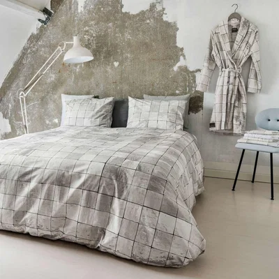 The Rug Seller Snurk Tiles Geometric Cotton Bedding in Pearl White