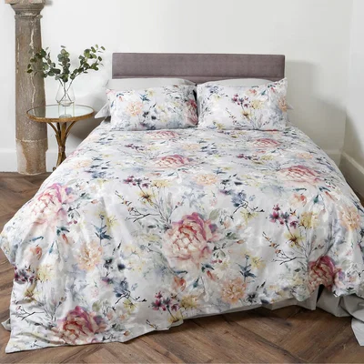 The Rug Seller Eden Floral Bedding and Pillowcase in Grey