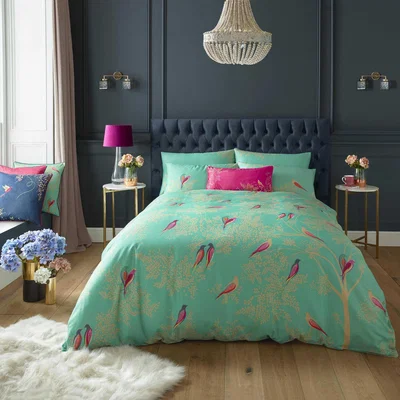The Rug Seller Green Birds Bedding and Pillowcase By Sara Miller
