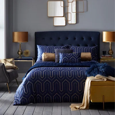 The Rug Seller Phoebe Geometric Cotton Bedding By Tess Daly in Midnight Blue