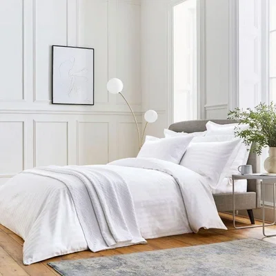 The Rug Seller Adan Fine Linens Striped Cotton Bedding in White