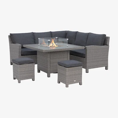 Barker and Stonehouse Girona Mini Modular Set With Firepit Table, Grey | Barker & Stonehouse