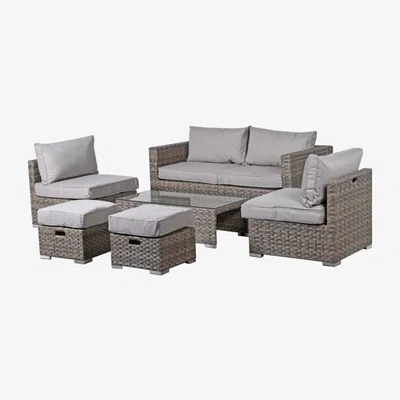 Barker and Stonehouse Brixham 6 Piece Garden Sofa Set in Grey Weave with Grey Fabric - Barker &amp; Stonehouse