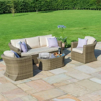 Cuckooland Maze Rattan Winchester 3 Seat Sofa Set with Fire Pit Coffee Table