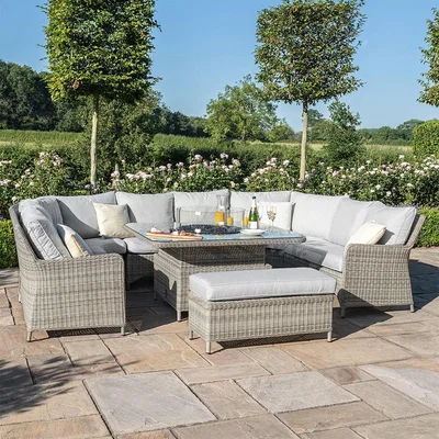 Cuckooland Maze Rattan Oxford Royal U-Shaped Sofa Set with Fire Pit