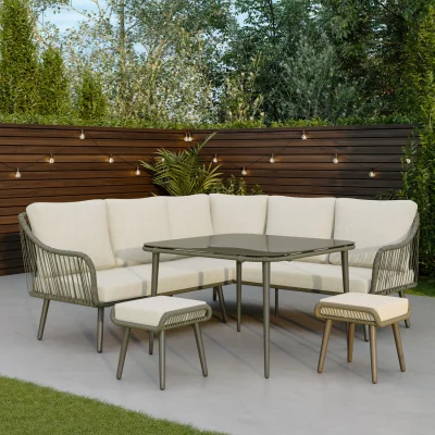 Furniture123 7 Seater Green Rope Effect Garden Corner Sofa Dining Table Set