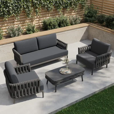 Furniture123 4 Seater Rope Detail Sofa Set with Matching Coffee Table