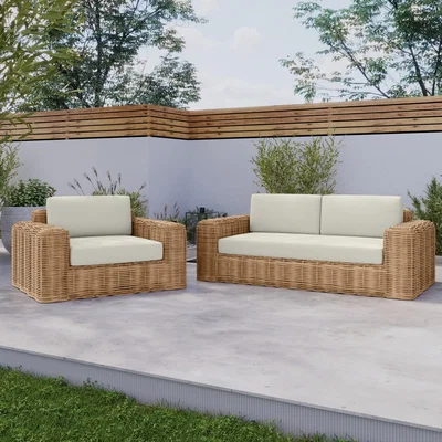 Furniture123 3 Seater Thick Rattan Armchair & Sofa Garden Set