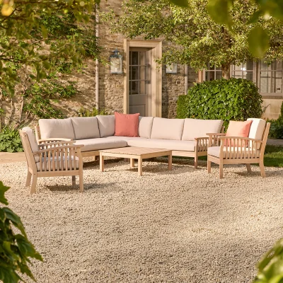 Gardenesque Repton Wooden Corner Set | With Armchairs - 7 Seater Natural