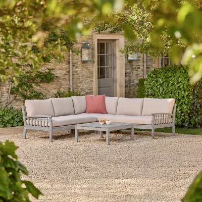 Gardenesque Repton Classic Wooden Corner Sofa | Garden Furniture Set Light grey