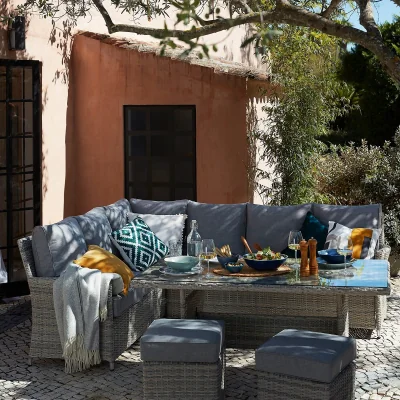 Homebase Florence Grey Rattan Effect Garden Corner Sofa Set