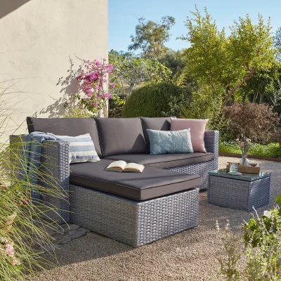 Homebase Alexandria Rattan Effect Garden Corner Sofa Set - Ash Grey
