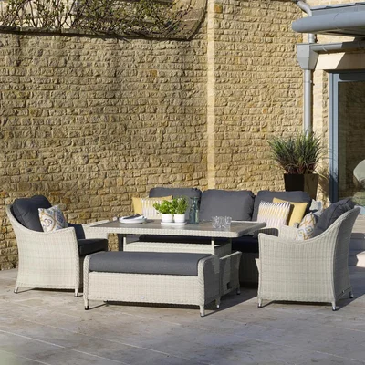 IO Living 2021 Bramblecrest Monterey 3 Seat Outdoor Sofa Set With Ceramic Dining Table - Dove Grey