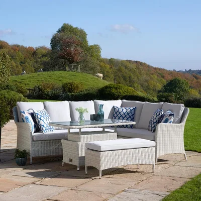 IO Living 2021 Bramblecrest Tetbury 7-Seat Outdoor Sofa Set With Adjustable Table &amp; Bench - Nutmeg