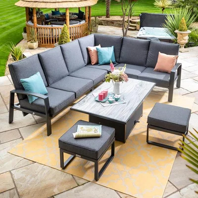 IO Living Hartman Vienna Reclining Rectangular Casual Dining Set With Tuscan Adjustable Table – Grey/Slate