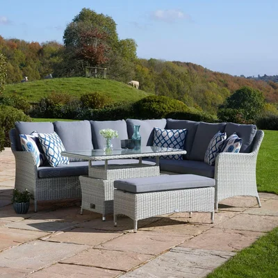 IO Living 2021 Bramblecrest Tetbury Garden Sofa Set With Rectangle Adjustable Table &amp; Dining Bench - Cloud