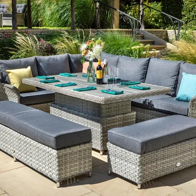 IO Living 2021 Hartman Heritage Grand Rectangular Tuscan Adjustable Casual Dining Set  – Ash/Slate