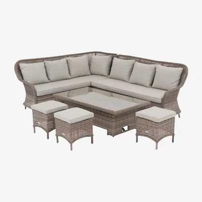 John Lewis John Lewis Rye Woven 6-Seater Corner Garden Sofa with Dining/Lounging Table & 3 Footstools Set, Natural