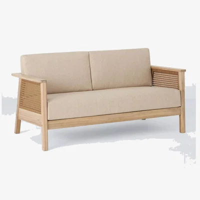 John Lewis John Lewis Woven Rattan Panel Acacia Wood 2-Seater Garden Sofa, Natural