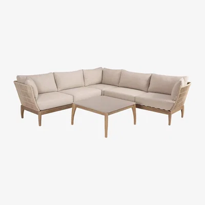 John Lewis Pacific Moeven 6-Seater Corner Garden Sofa & Coffee Table Set, Latte