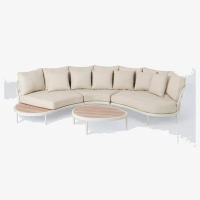 John Lewis John Lewis Lozenge 5-Seater Modular Curved Garden Sofa & Coffee Table Set, Cream