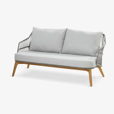 John Lewis 4 Seasons Outdoor Sempre 2-Seater Garden Sofa, FSC-Certified (Teak Wood), Silver Grey