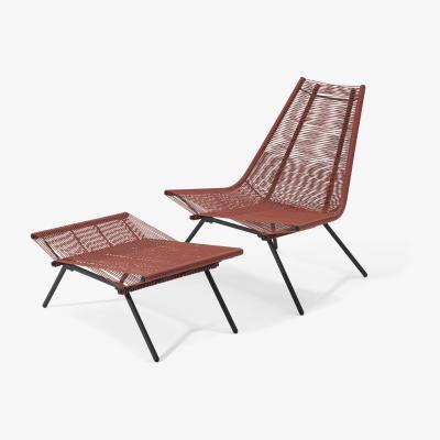 Made.com Hedy Garden Chair & Footstool Set, Woven Clay Red & Black