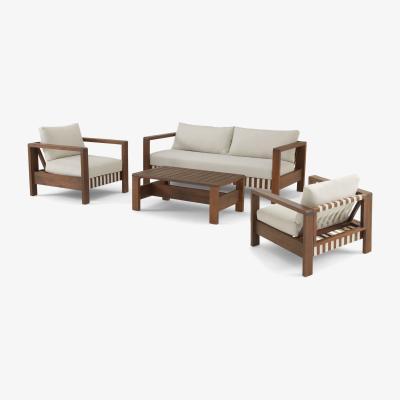 Made.com Zambra Garden Lounge Set, Dark Acacia Wood & Natural White