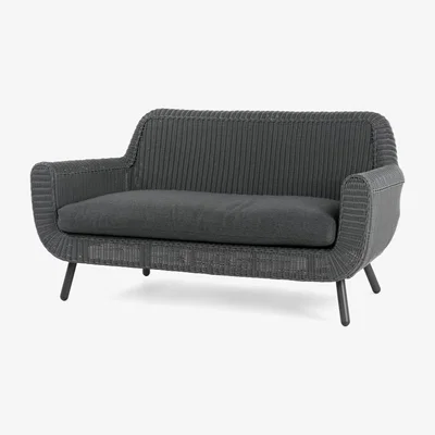 Made.com Jonah Garden 2 Seater Sofa, Dark Grey Poly Rattan
