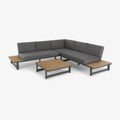 Made.com Topa Garden Corner Lounge Set, Acacia Wood and Grey