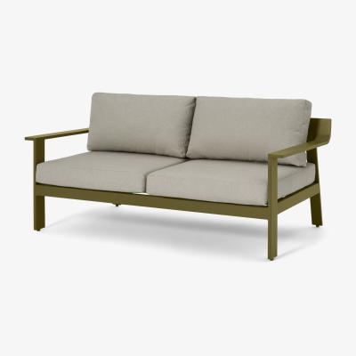 Made.com Kochi 2 Seater Garden Sofa, Olive Green Aluminium & Taupe