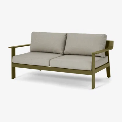 Made.com Kochi 2 Seater Garden Sofa, Olive Green Aluminium & Taupe