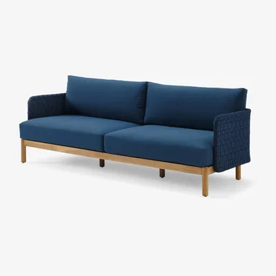 Made.com Kolbe 3 Seater Flatweave Garden Sofa, Navy & Acacia Wood