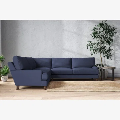 Nkuku Nkuku Marri Corner Sofa | Make To Order | Grand | Recycled Cotton Navy