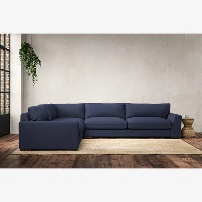 Nkuku Nkuku Guddu Left Hand Corner Sofa | Make To Order | Grand | Recycled Cotton Navy