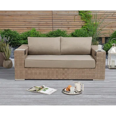 Oak&More Cardinal Taupe and Brown Rattan Wicker 2 Seater Garden Sofa