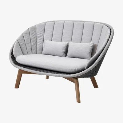 Olivia's Cane-line Peacock 2-Seater Outdoor Sofa With Teak Legs Grey Light Grey