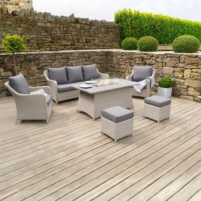 Olivia's Olivia's Outdoor Stone Grey Rica Lounge Set with Ceramic Top and Fire Pit