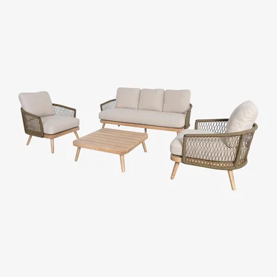 Olivia's Maze Outdoor Bali Rope Weave 3 Seater Sofa Set in Beige