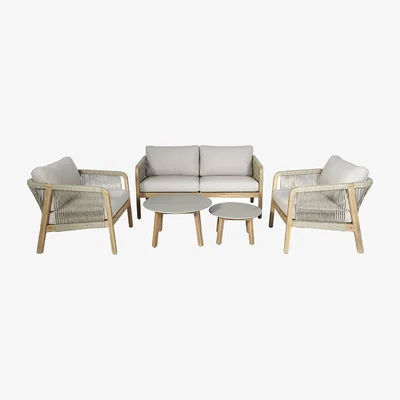 Olivia's Maze Outdoor Martinique Rope Weave Sofa Set in Acacia & Rope / 3 Seater
