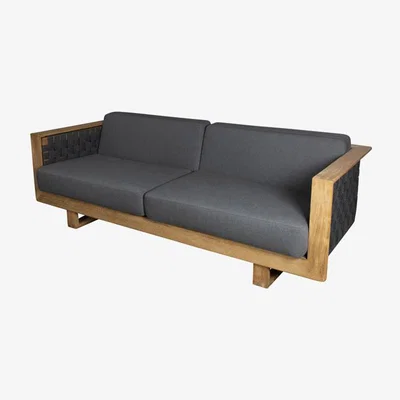 Olivia's Cane-line Angle 3-Seater Outdoor Sofa With Teak Frame Dark Grey