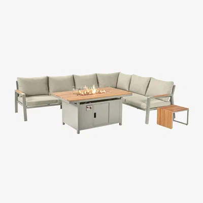 Olivia's Olivia's Outdoor Oslo Limestone Corner Set including Fire Pit Table