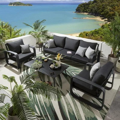 Quatropi Quatropi Modern Garden Sofa Set Metal Patio Garden Furniture Set Grey