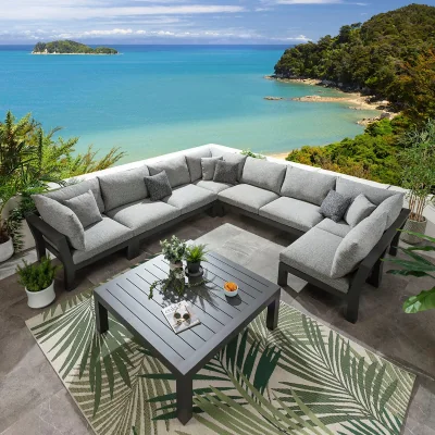 Quatropi Modern Aluminium Outdoor U-Shape Garden Corner Sofa Modular Couch Grey 350x350cm
