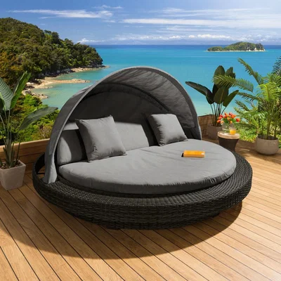 Quatropi ExDisplay Huge Garden Patio Round Reclining Daybed Sofa Canopy Black -Grey