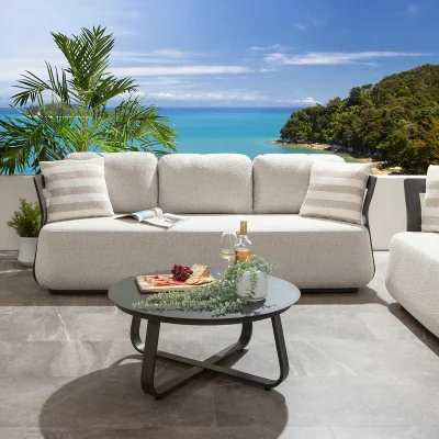 Quatropi Sedona 3 Seater Aluminium Outdoor Garden Sofa Couch Grey Cream 218cm