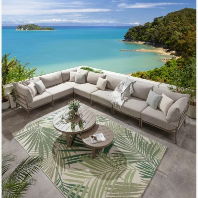 Quatropi Modular Outdoor L-Shape Garden Corner Sofa Aluminium Cream Beige 340x340cm