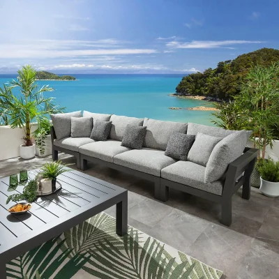 Quatropi Modern Aluminium Outdoor Garden Sofa Modular Couch Grey 350cm