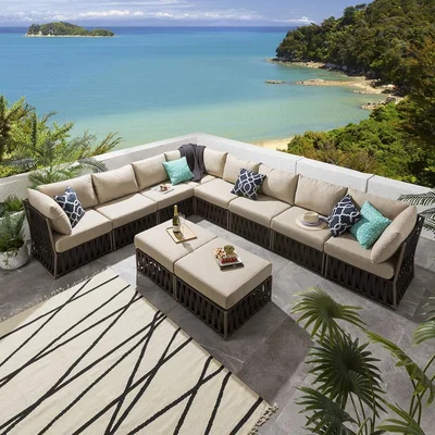Quatropi Large 8 Seater Luxury Modular Corner Garden Sofa + Footstool Brown Rattan | Theo